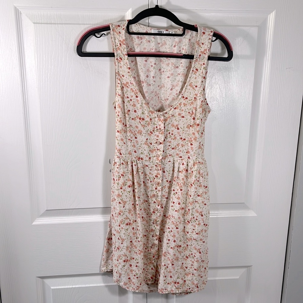 Obey Floral Cutout Mini Dress Ivory Beige Romantic Summer Mini Dress Size Small - Picture 4 of 10